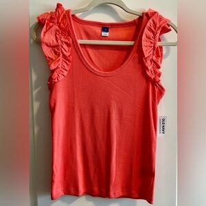 Old Navy Coral Ruffle Sleeve Ribbed Tank Top - NWT